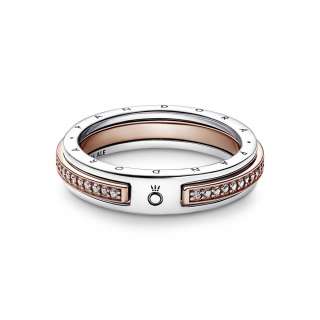 Inel cu logo Pandora Signature Pavé bicolor