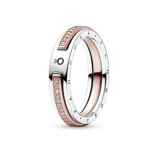 Inel cu logo Pandora Signature Pavé bicolor