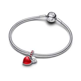 Двойная подвеска — красное сердце из муранского стекла 