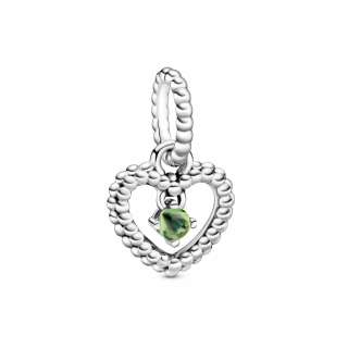 Шарм-подвеска с сердечком, бусинками и светло-зеленым камнем 