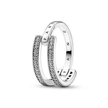 Двойное кольцо Pandora Signature с логотипом и паве 
