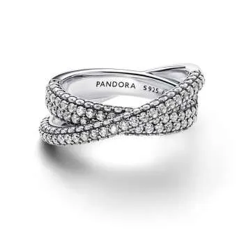 Inel cu bandă dublă încrucișată pavé Pandora Timeless 