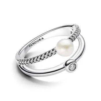 Перстень с обработанным пресноводным культивированным жемчугом и двойным кольцом паве 