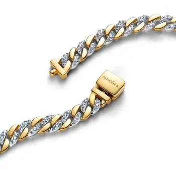 Brățară lanț cubanez bicolor cu pavé 