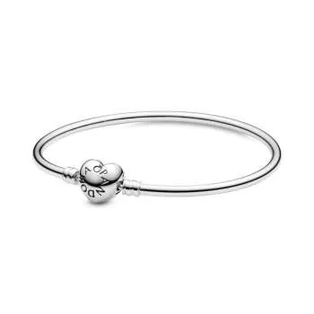 Brăţară bangle Moments din argint, cu închizătoare în formă de inimă cu logo 
