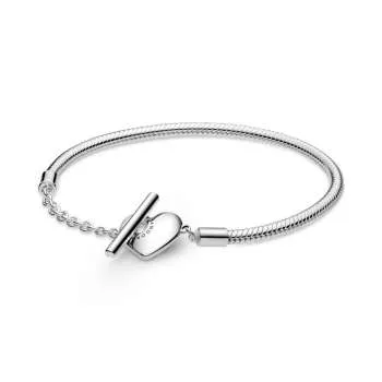 Brățară tip lanț clasic cu bară în T și inimă Pandora Moments 