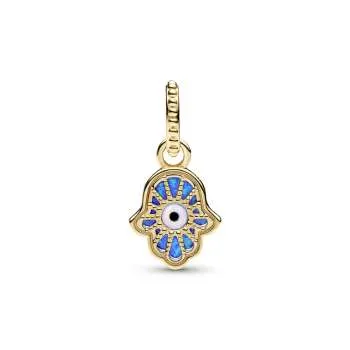 Talisman de tip pandantiv cu mână Hamsa albastru opalescent 