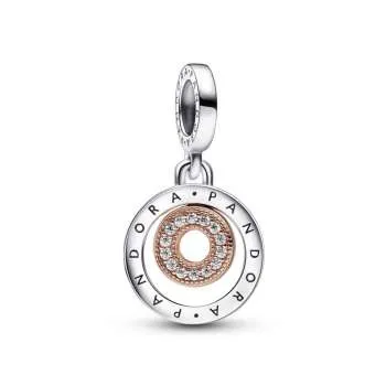 Talisman de tip pandantiv cu cercuri cu logoul Pandora Signature în două tonuri 