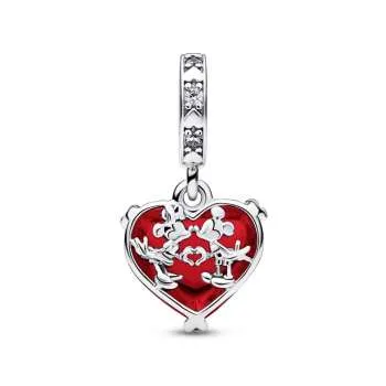 Talisman de tip pandantiv din sticlă de Murano roșie Sărut Mickey și Minnie Mouse de la Disney 