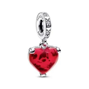 Talisman de tip pandantiv din sticlă de Murano roșie Sărut Mickey și Minnie Mouse de la Disney 