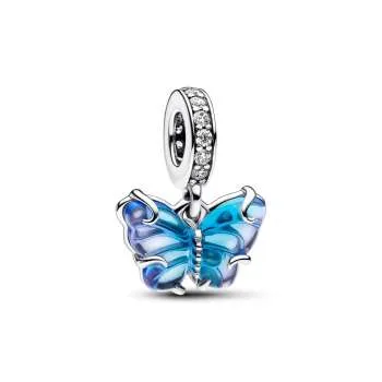 Talisman de tip pandantiv cu fluture din sticlă de Murano albastră 