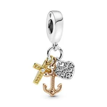 Talisman pandantiv Cruce, inimă și ancoră în trei nuanțe 