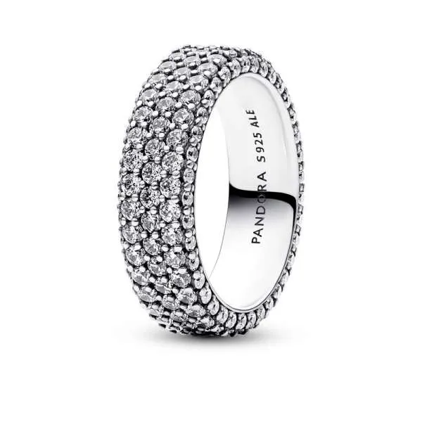 Inel cu rând triplu de pietre pavé Pandora Timeless