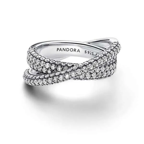 Inel cu bandă dublă încrucișată pavé Pandora Timeless