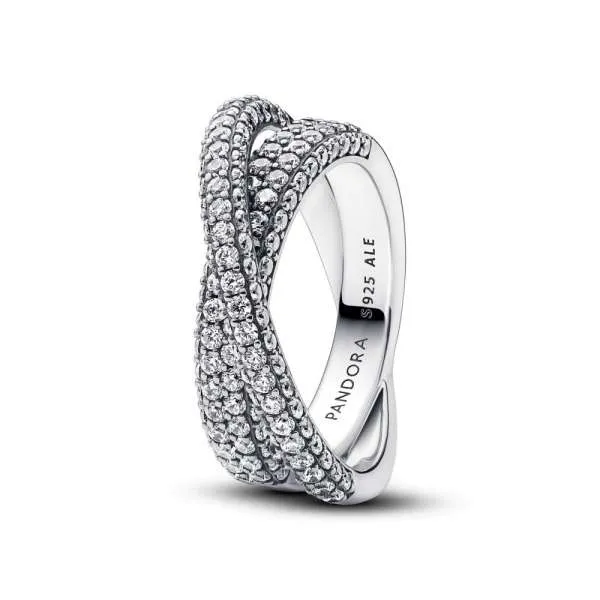 Inel cu bandă dublă încrucișată pavé Pandora Timeless