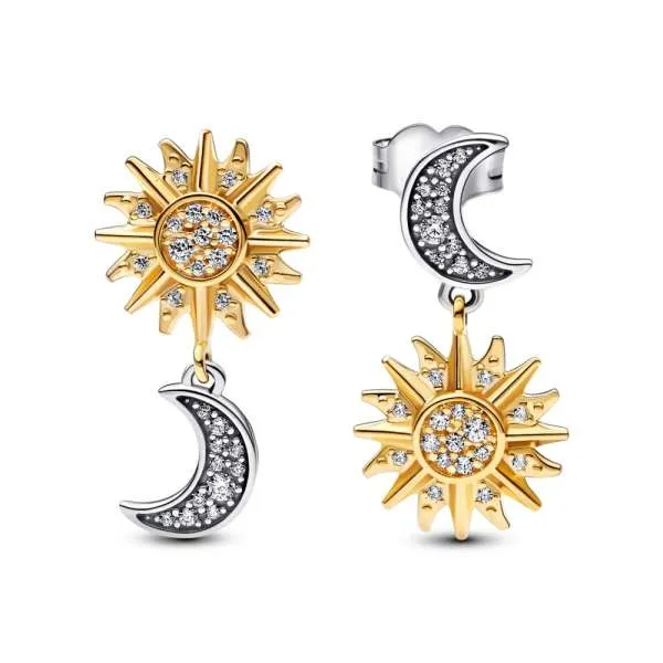 Cercei Stud Soare & Lună Inversate Bicolor 
