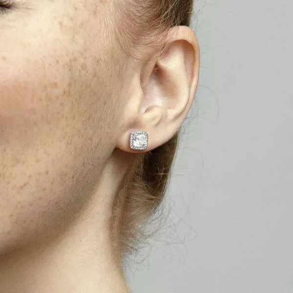 Cercei de tip stud cu formă pătrată, din argint 925, cu zirconiu cubic transparent