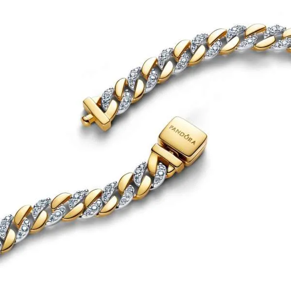 Brățară lanț cubanez bicolor cu pavé 