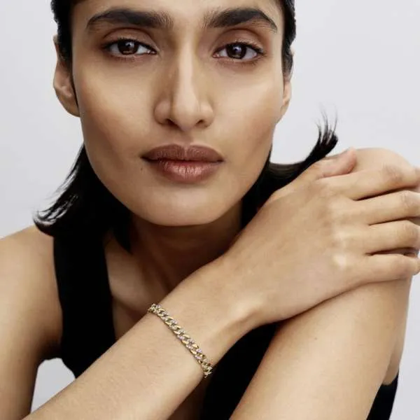 Brățară lanț cubanez bicolor cu pavé 