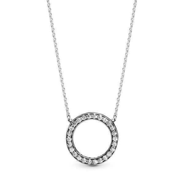 Colier cu două feţe, cu logo PANDORA, din argint 925, cu zirconiu cubic transparent