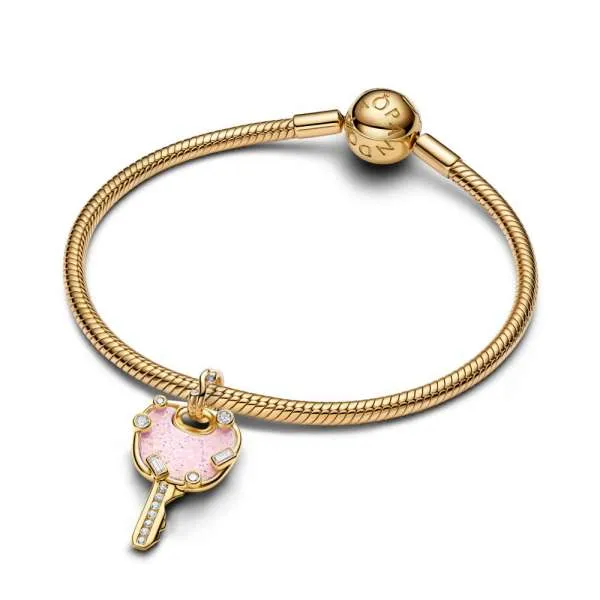 Talisman de tip pandantiv mare cu cheia iubirii roz opalescent 