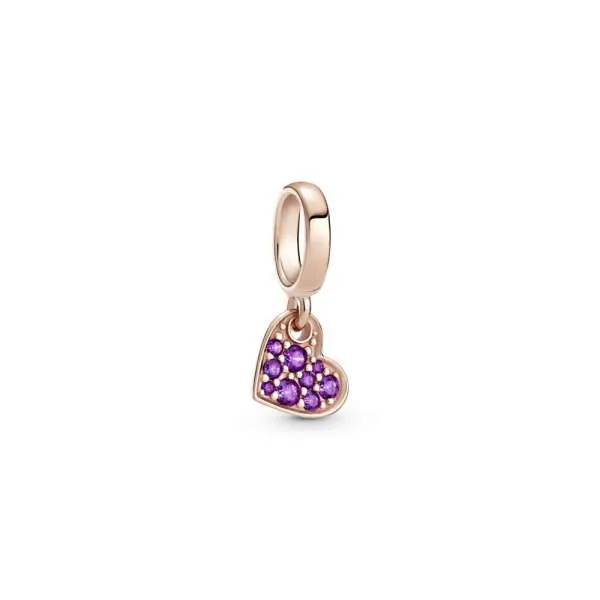 Talisman de tip pandantiv cu inimă înclinată pavé violet regal