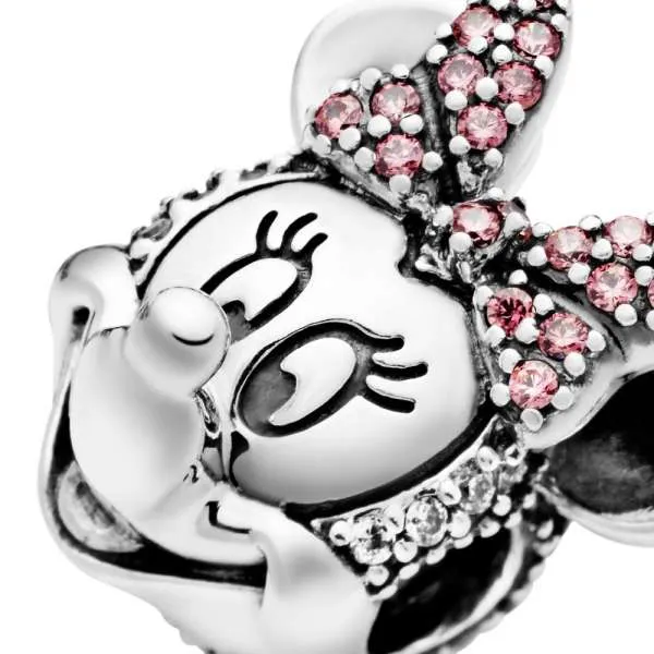 Talisman cu fixare ușoară tip pavé Funda roz a lui Minnie Mouse de la Disney 