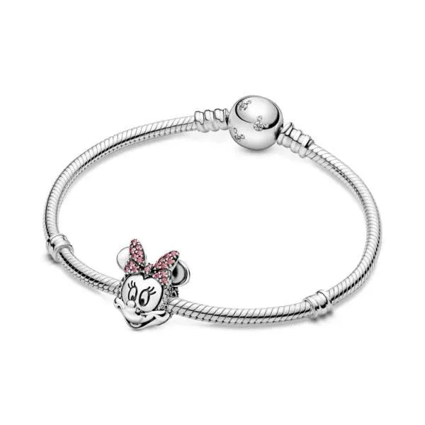 Talisman cu fixare ușoară tip pavé Funda roz a lui Minnie Mouse de la Disney