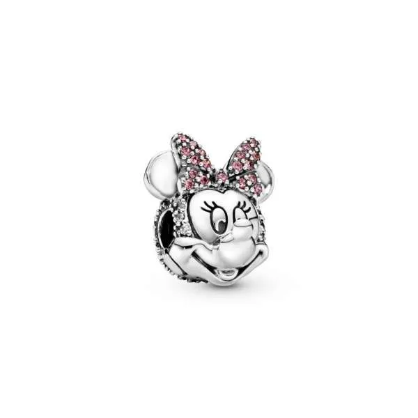 Talisman cu fixare ușoară tip pavé Funda roz a lui Minnie Mouse de la Disney