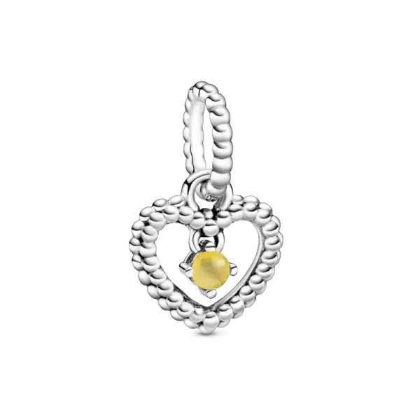 Шарм-подвеска с сердечком, бусинками и медово-желтым камнем 
