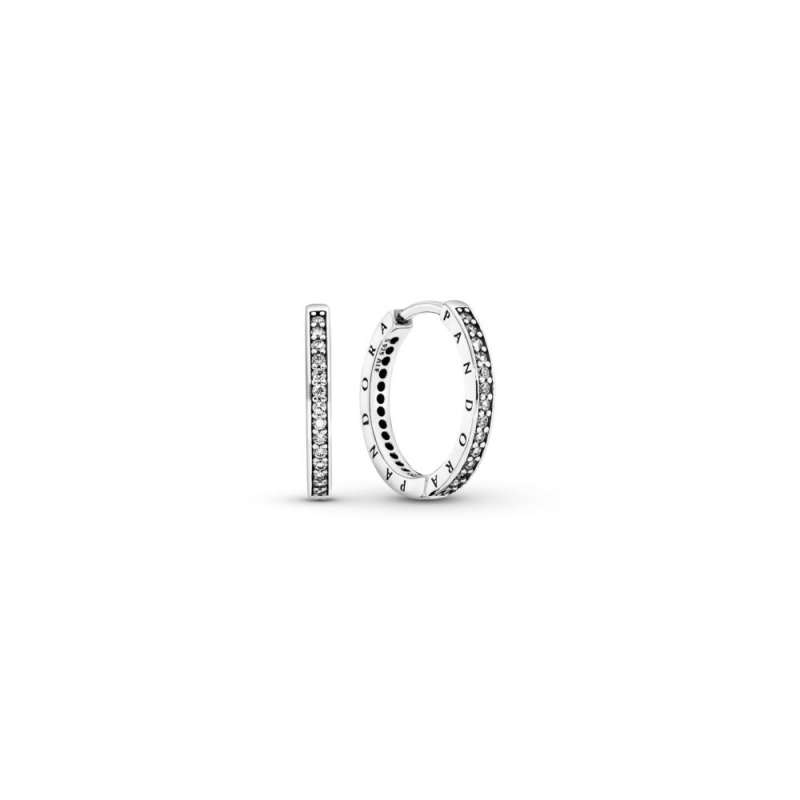 Cercei rotunzi din argint şi zirconiu cubic, cu semnătura PANDORA