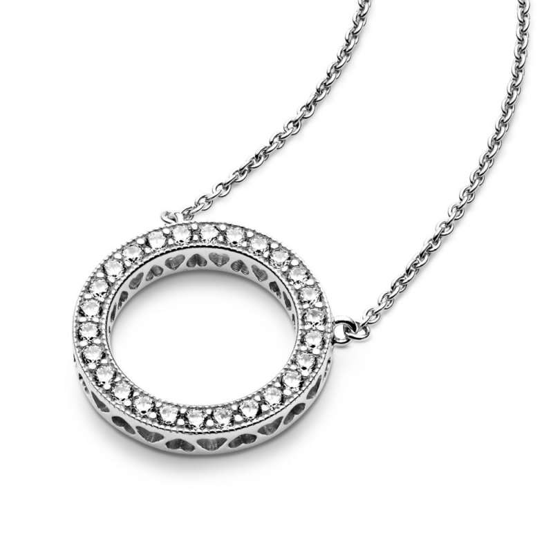 Colier cu două feţe, cu logo PANDORA, din argint 925, cu zirconiu cubic transparent