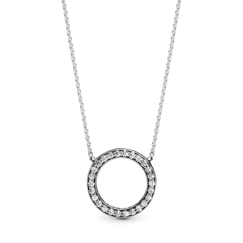 Colier cu două feţe, cu logo PANDORA, din argint 925, cu zirconiu cubic transparent