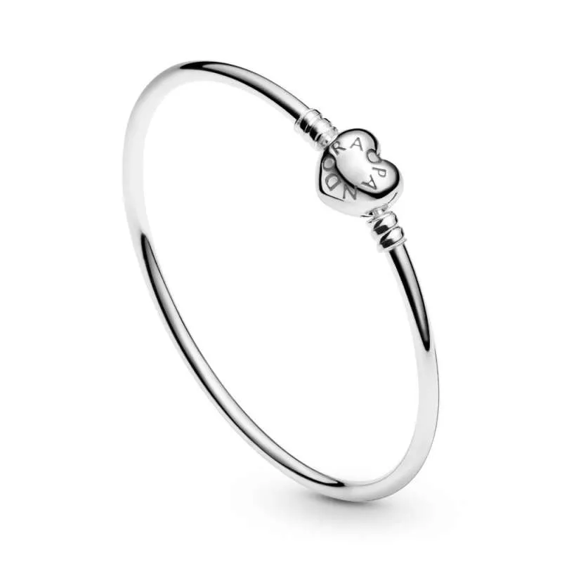 Brăţară bangle Moments din argint, cu închizătoare în formă de inimă cu logo