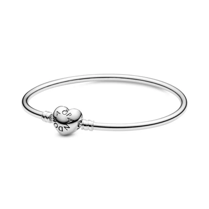 Brăţară bangle Moments din argint, cu închizătoare în formă de inimă cu logo