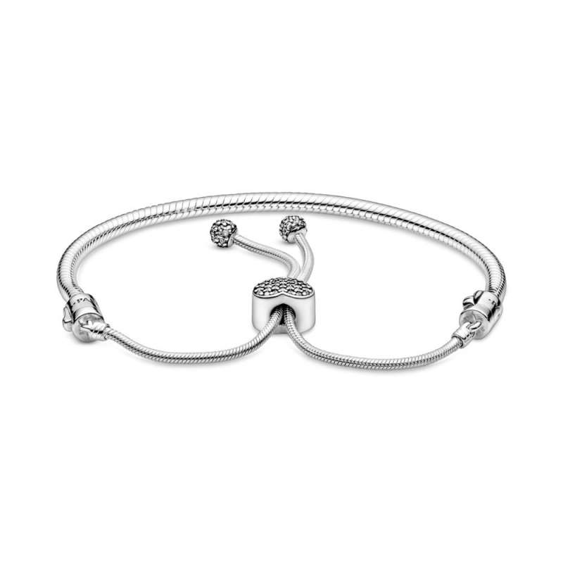 Brățară glisantă tip lanț clasic cu sistem de prindere în formă de inimă, cu țintuire tip pavé Pandora Moments