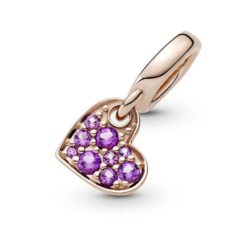 Talisman de tip pandantiv cu inimă înclinată pavé violet regal