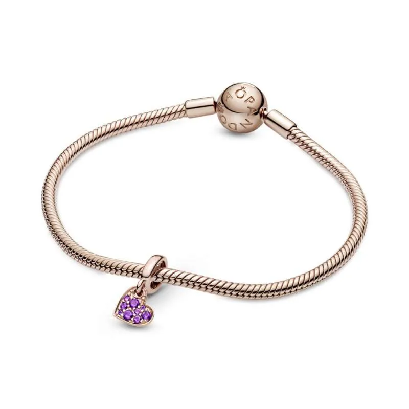 Talisman de tip pandantiv cu inimă înclinată pavé violet regal
