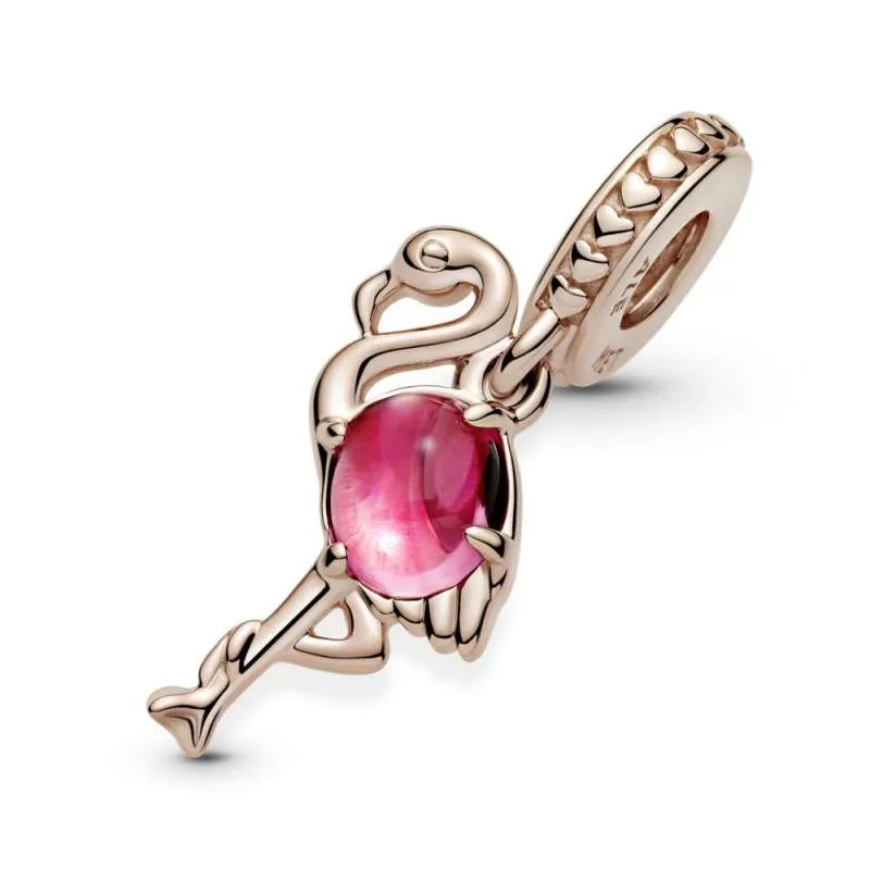 Talisman de tip pandantiv cu flamingo din sticlă de Murano roz