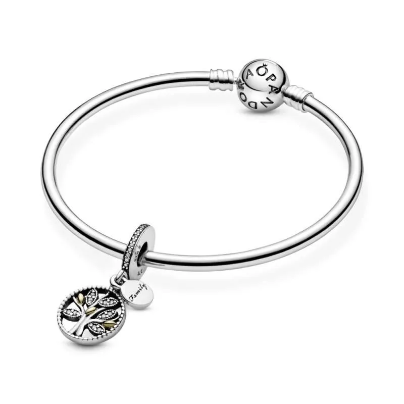 Family tree silver dangle with 14k and clear cubic zirconia