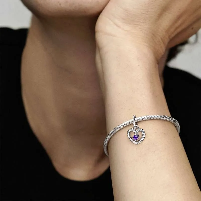 Talisman tip pandantiv cu inimioară cu mărgele violet