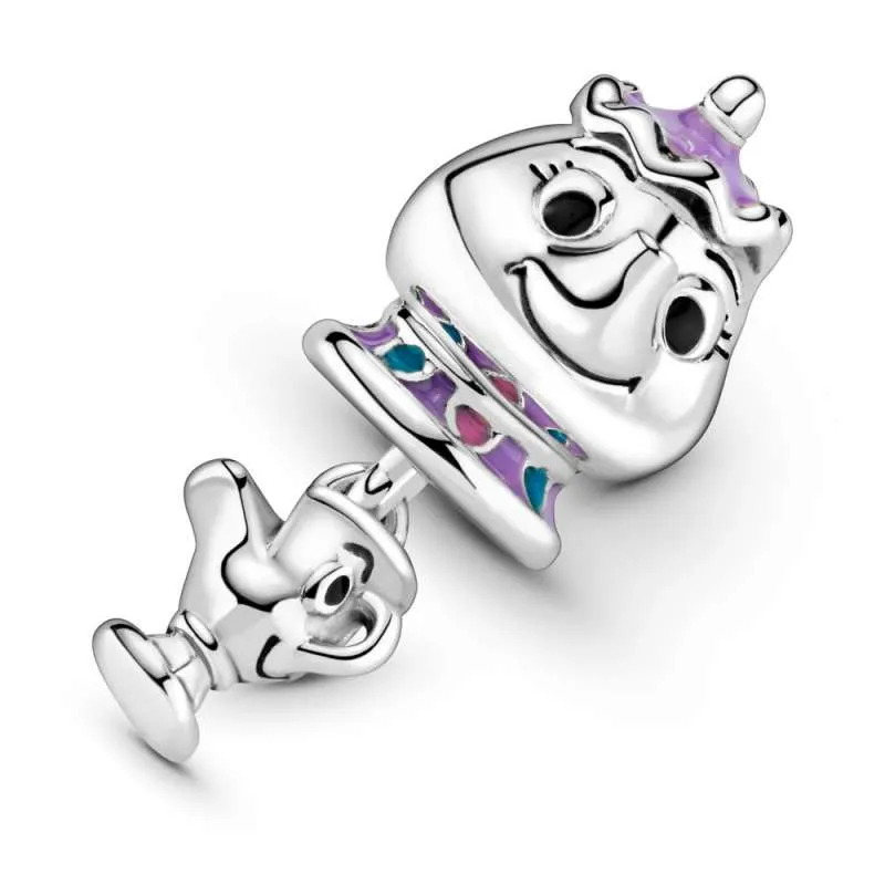 Talisman de tip pandantiv cu trandafir fermecat din Frumoasa și bestia de la Disney Dna. Potts și Chip