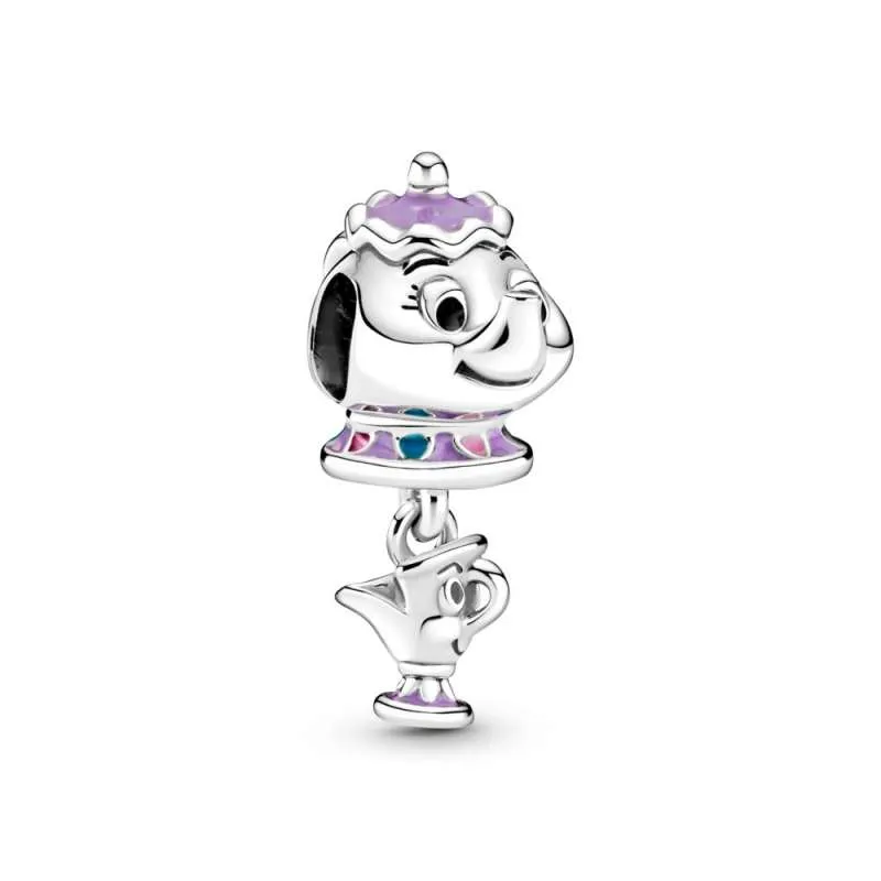 Talisman de tip pandantiv cu trandafir fermecat din Frumoasa și bestia de la Disney Dna. Potts și Chip