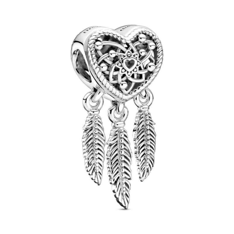 Talisman de tip dreamcatcher cu trei pene și inimioară cu structură dantelată
