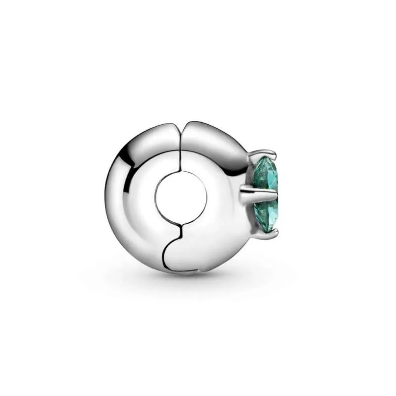 Talisman solitaire rotund verde cu fixare ușoară