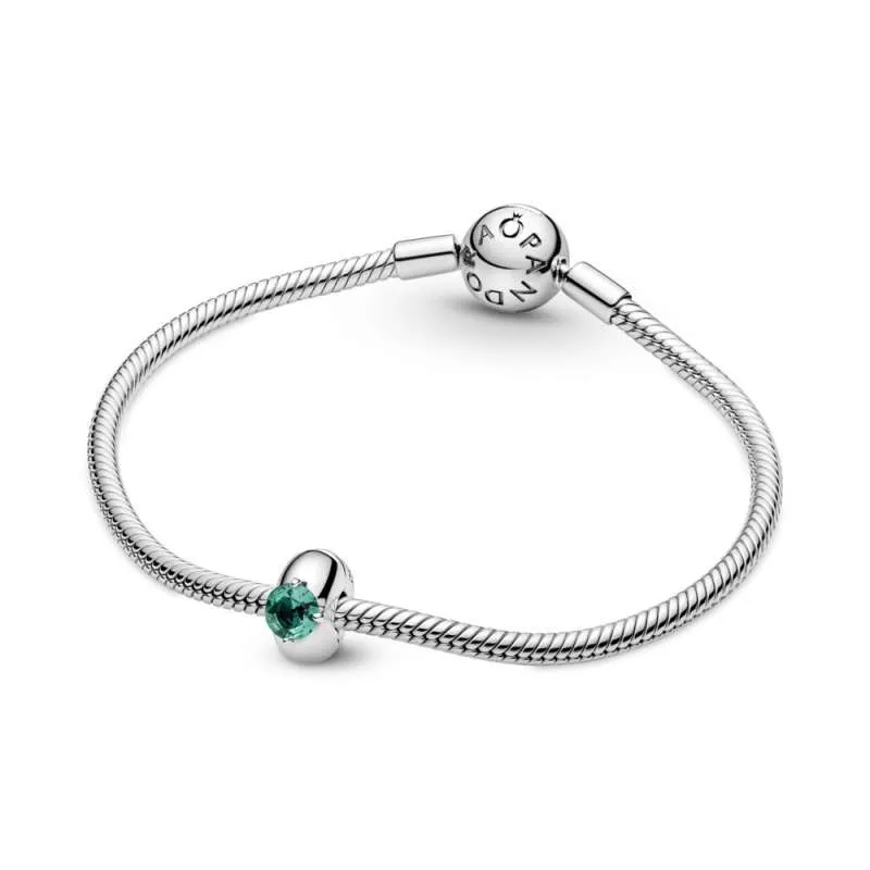 Talisman solitaire rotund verde cu fixare ușoară
