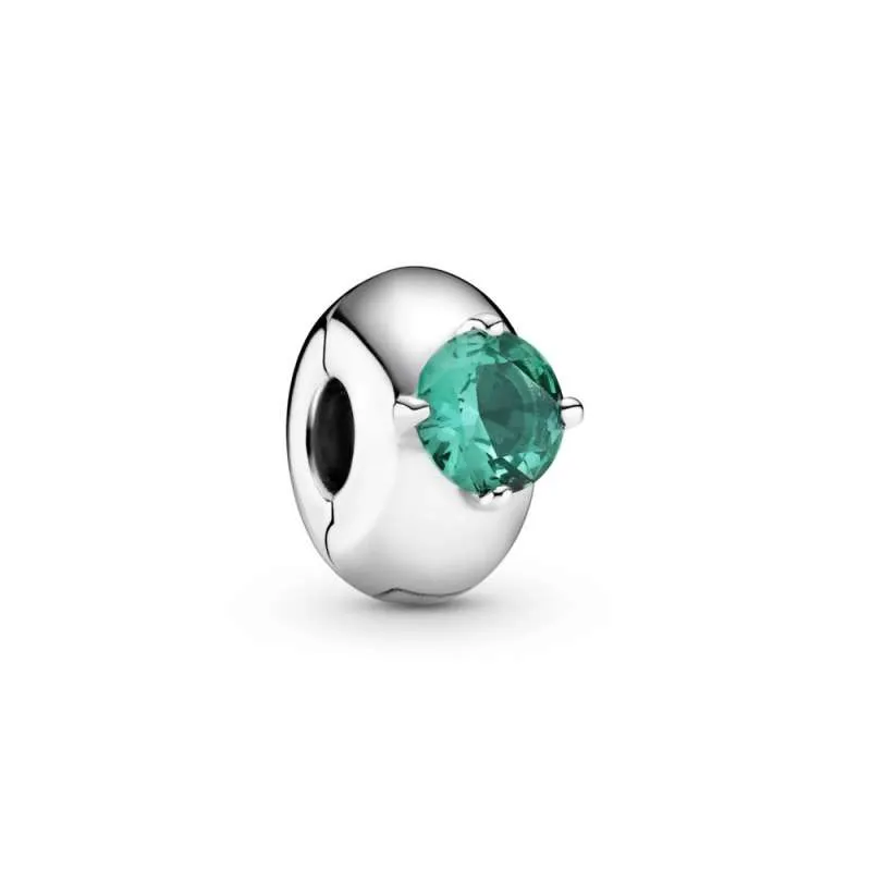 Talisman solitaire rotund verde cu fixare ușoară