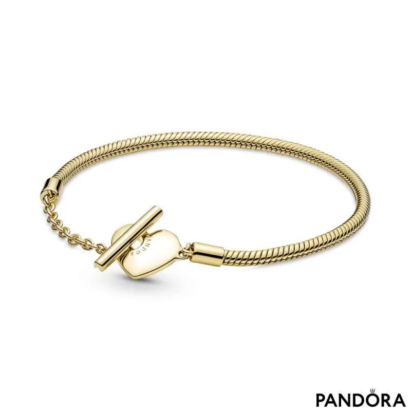 Brățară tip lanț clasic cu bară în T și inimă Pandora Moments