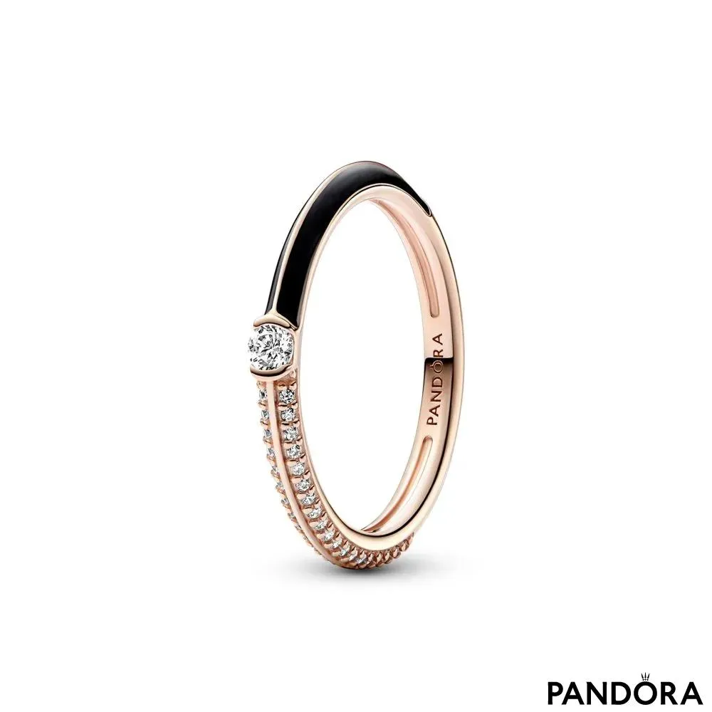 Кольцо два-в-одном «Pavé и черная эмаль» Pandora ME