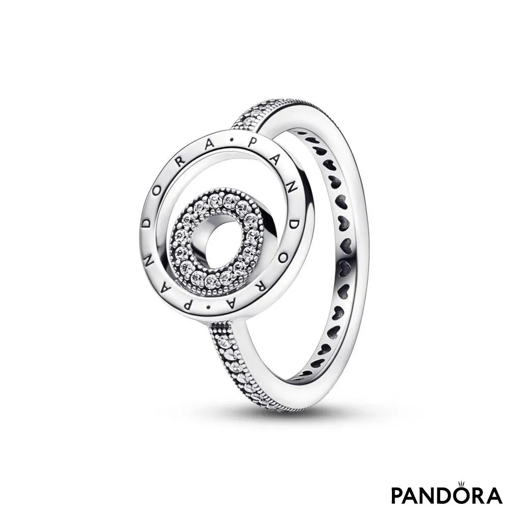 Inel pavé cu cercuri cu logoul Pandora Signature 